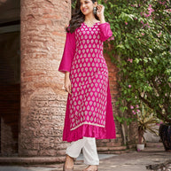 Laxmipati Nabulla (Fine Cotton)  Azalea Pinle Straight Cut Kurti