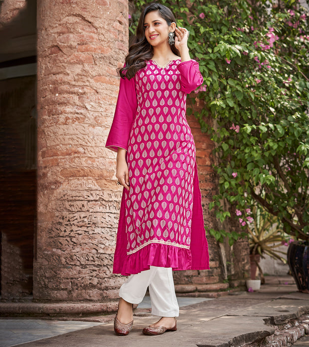 Laxmipati Nabulla (Fine Cotton)  Azalea Pinle Straight Cut Kurti