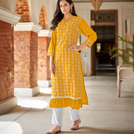 Laxmipati Nabulla (Fine Cotton)  Amber Colour Straight Cut Kurti