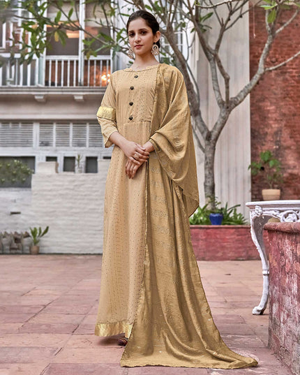 Laxmipati Muslin Brown Flaired Length Gown With Dupatta