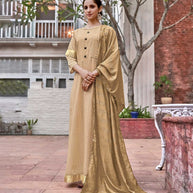 Laxmipati Muslin Brown Flaired Length Gown With Dupatta