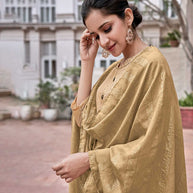 Laxmipati Muslin Brown Flaired Length Gown With Dupatta