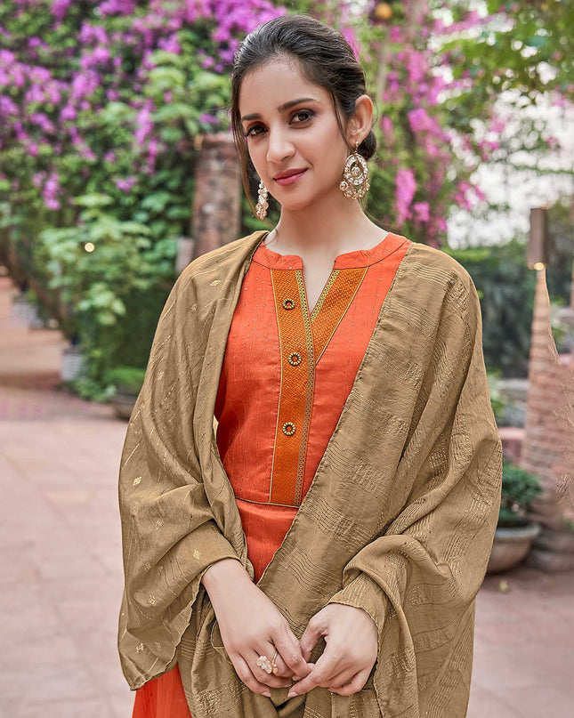 Laxmipati Muslin Orange Flaired Length Gown With Dupatta