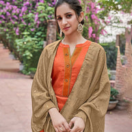 Laxmipati Muslin Orange Flaired Length Gown With Dupatta