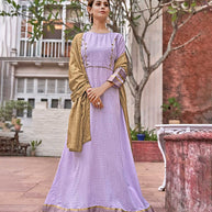 Laxmipati Muslin Roman Purple Flaired Length Gown With Dupatta