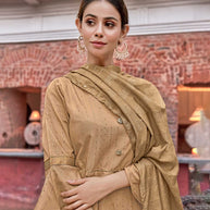 Laxmipati Muslin Golden Brown Flaired Length Gown With Dupatta