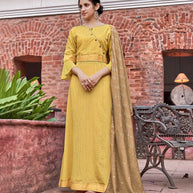 Laxmipati Muslin Luminating Yellow Flaired Length Gown With Dupatta