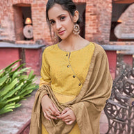Laxmipati Muslin Luminating Yellow Flaired Length Gown With Dupatta