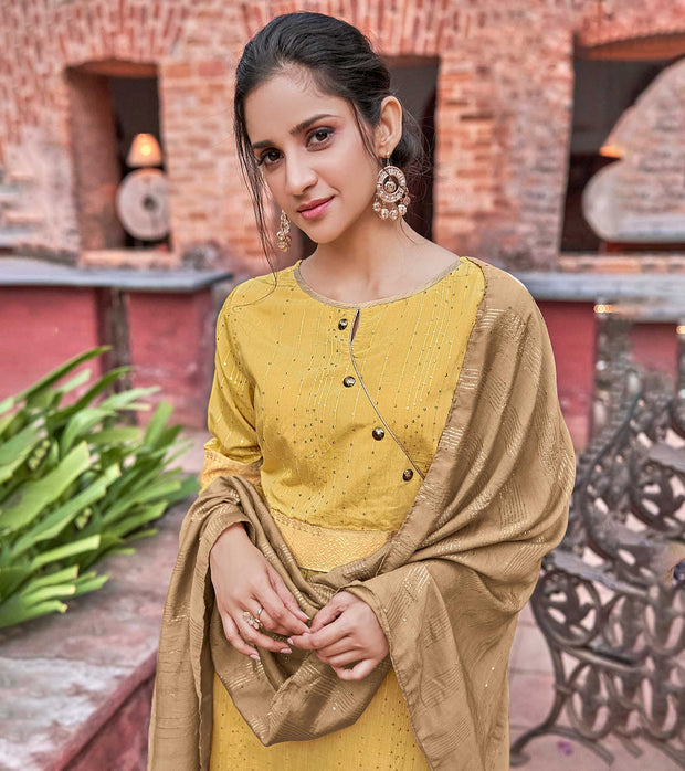 Laxmipati Muslin Luminating Yellow Flaired Length Gown With Dupatta