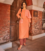 Laxmipati Cotton Coral Peach STRAIGHT CUT KURTI WITH SELF TEXTURED WORK