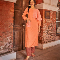 Laxmipati Cotton Coral Peach STRAIGHT CUT KURTI WITH SELF TEXTURED WORK