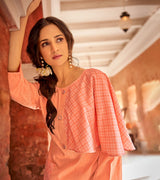 Laxmipati Cotton Coral Peach STRAIGHT CUT KURTI WITH SELF TEXTURED WORK