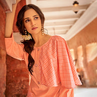 Laxmipati Cotton Coral Peach STRAIGHT CUT KURTI WITH SELF TEXTURED WORK