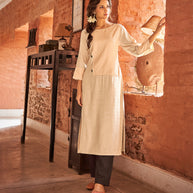 Laxmipati Cotton Crimson Beige STRAIGHT CUT KURTI WITH SELF TEXTURED WORK