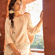Laxmipati Cotton Crimson Beige STRAIGHT CUT KURTI WITH SELF TEXTURED WORK
