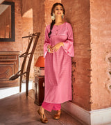 Laxmipati Cotton Onion Pink STRAIGHT CUT KURTI WITH SELF TEXTURED WORK