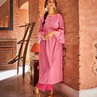 Laxmipati Cotton Onion Pink STRAIGHT CUT KURTI WITH SELF TEXTURED WORK