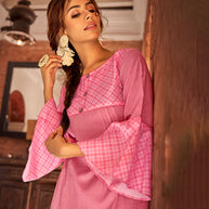 Laxmipati Cotton Onion Pink STRAIGHT CUT KURTI WITH SELF TEXTURED WORK
