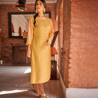 Laxmipati Cotton Midnight Mustard STRAIGHT CUT KURTI WITH SELF TEXTURED WORK