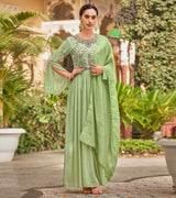 Laxmipati Baby Georgette Lime Green Sequence Embroidery Full Length Georgette Gown With Fancy Viscoss Duppata