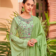 Laxmipati Baby Georgette Lime Green Sequence Embroidery Full Length Georgette Gown With Fancy Viscoss Duppata