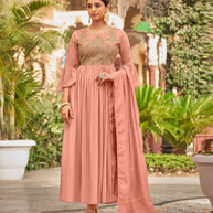 Laxmipati Baby Georgette Mauvelous Pink Sequence Embroidery Full Length Georgette Gown With Fancy Viscoss Duppata