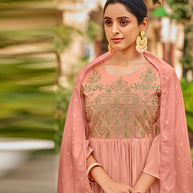 Laxmipati Baby Georgette Mauvelous Pink Sequence Embroidery Full Length Georgette Gown With Fancy Viscoss Duppata