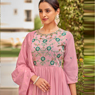 Laxmipati Baby Georgette Rose Pink Sequence Embroidery Full Length Georgette Gown With Fancy Viscoss Duppata