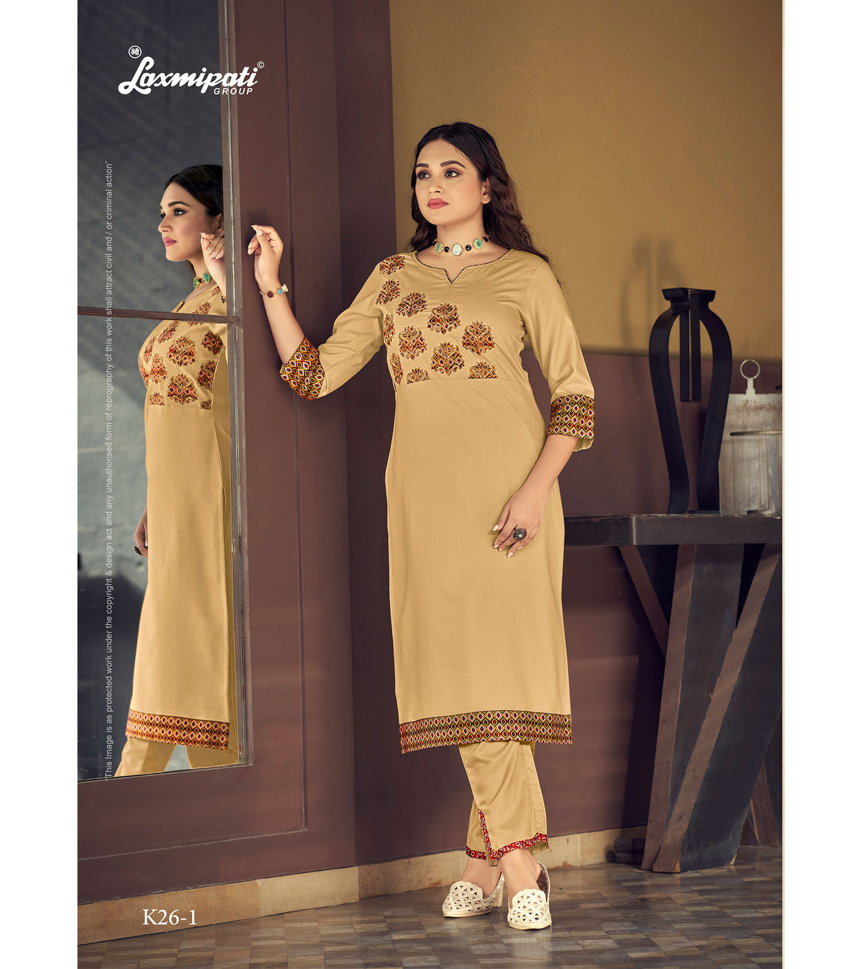 Laxmipati  Misthi Vol.01 Spun Base Warm Ivory Kurti With Pant