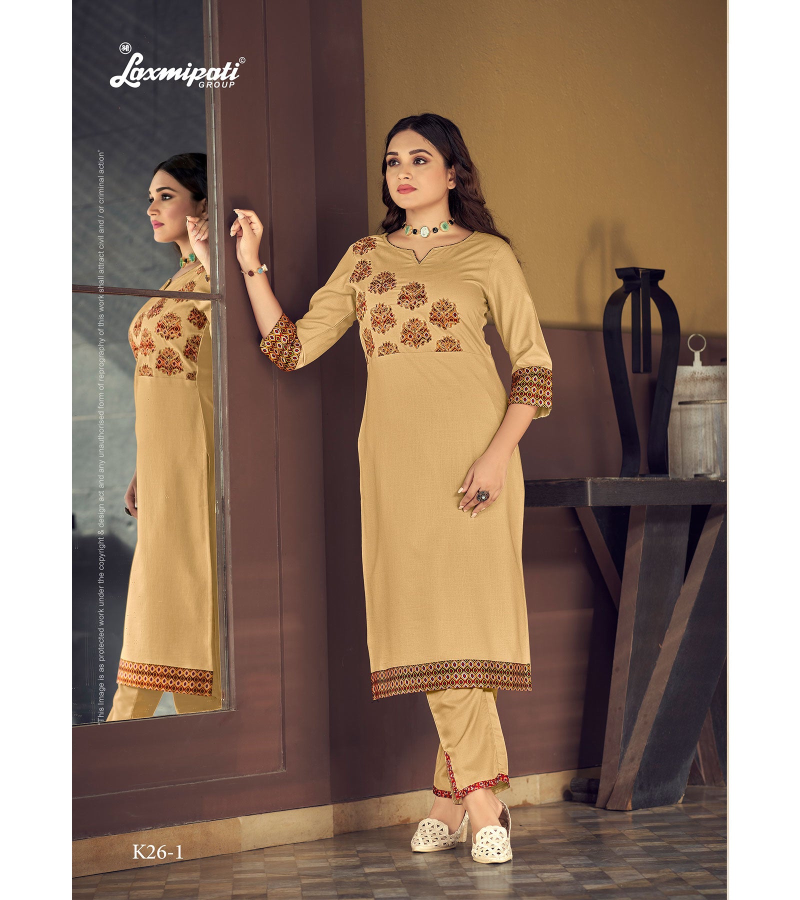 Laxmipati  Misthi Vol.01 Spun Base Warm Ivory Kurti With Pant