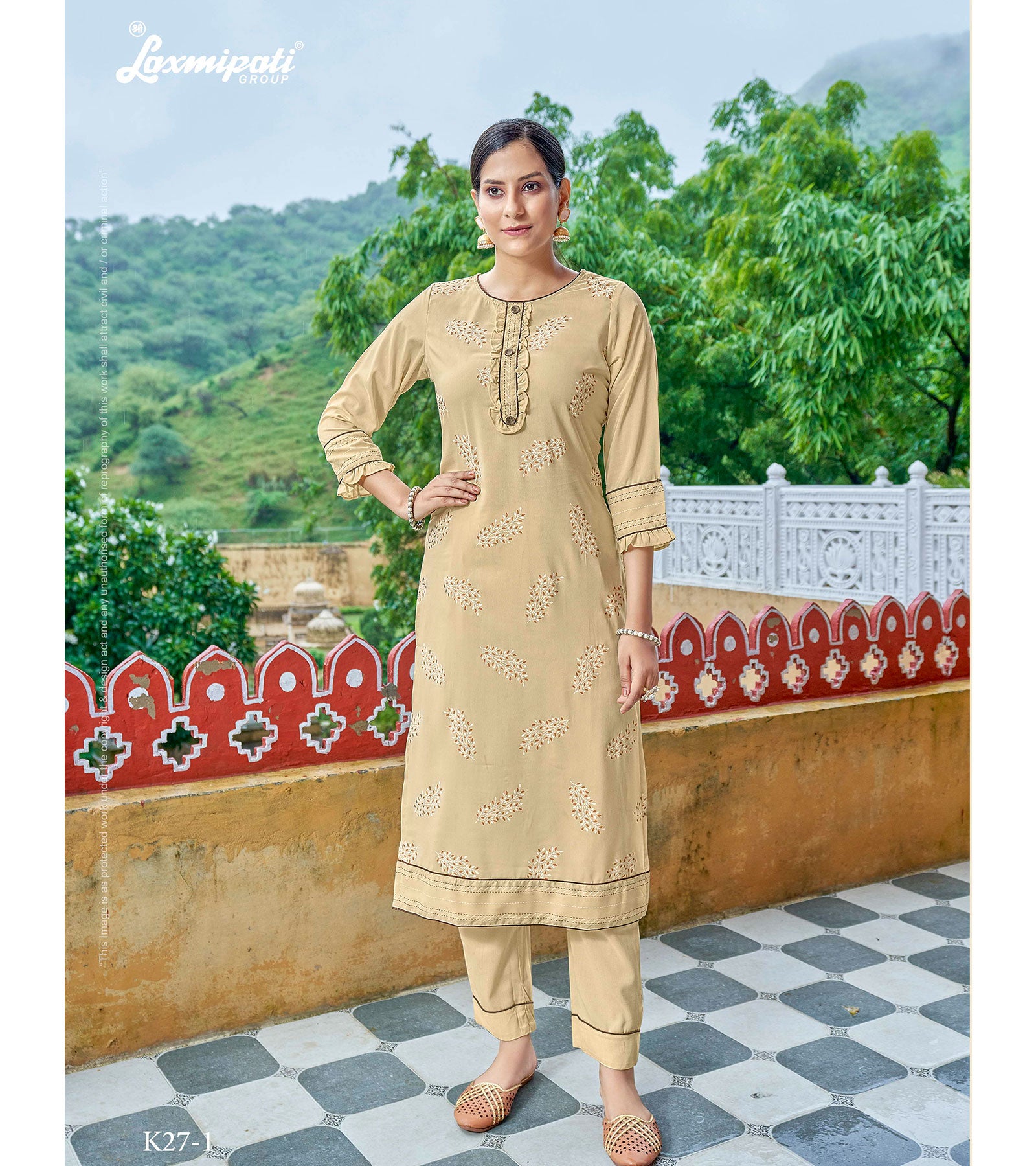 Laxmipati Gunnika Vol.1 Muslin Lemon Straight Cut Kurti With Pant