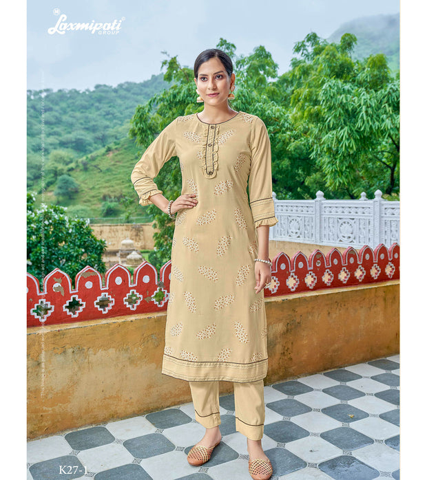Laxmipati Gunnika Vol.1 Muslin Lemon Straight Cut Kurti With Pant
