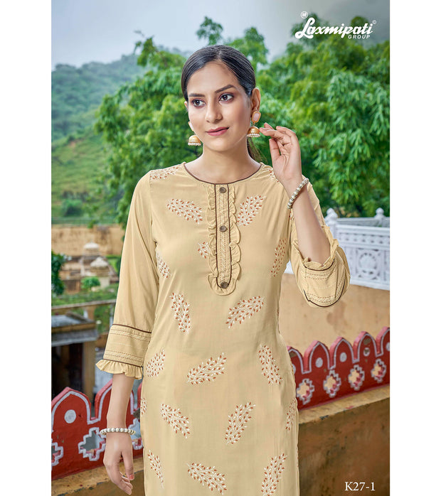 Laxmipati Gunnika Vol.1 Muslin Lemon Straight Cut Kurti With Pant