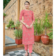 Laxmipati Gunnika Vol.1  Muslin Wild Pink Straight Cut Kurti With Pant