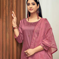 Laxmipati Deep Rose Straight Cut Kurti, Pant & Dupatta