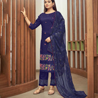 Laxmipati Cobalt Blue Straight Cut Kurti, Pant & Dupatta