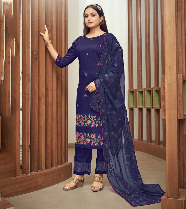 Laxmipati Cobalt Blue Straight Cut Kurti, Pant & Dupatta