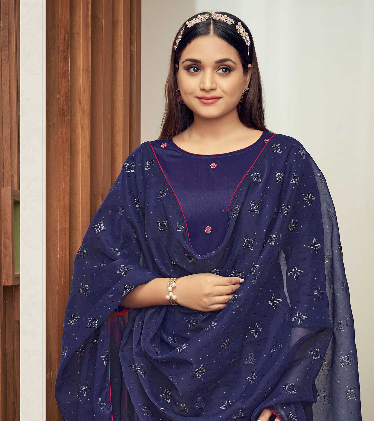 Laxmipati Cobalt Blue Straight Cut Kurti, Pant & Dupatta
