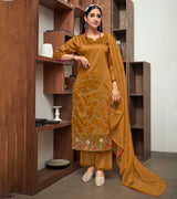 Laxmipati Rust Yellow Straight Cut Kurti, Pant & Dupatta