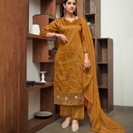 Laxmipati Rust Yellow Straight Cut Kurti, Pant & Dupatta