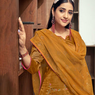 Laxmipati Rust Yellow Straight Cut Kurti, Pant & Dupatta