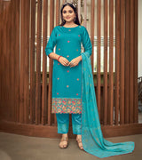 Laxmipati Oceano Blue Straight Cut Kurti, Pant & Dupatta