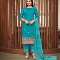 Laxmipati Oceano Blue Straight Cut Kurti, Pant & Dupatta