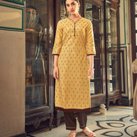 Laxmipati Cotton Yellow Straight Cut Kurti With Pant