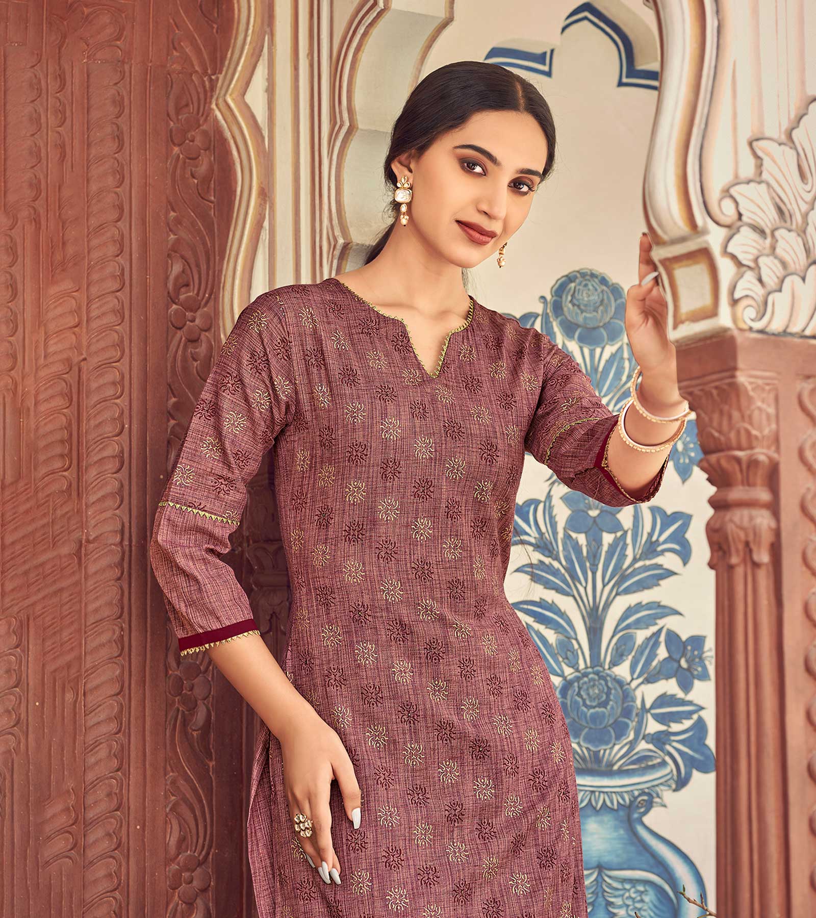 Laxmipati Cotton Maroon Straight Cut Kurti With Pant