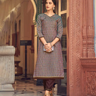 Laxmipati Cotton Brown Straight Cut Kurti With Pant