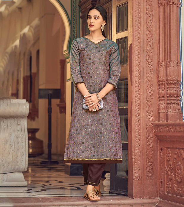Laxmipati Cotton Brown Straight Cut Kurti With Pant