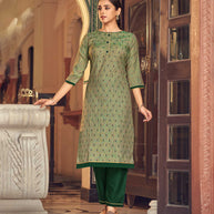 Laxmipati Cotton Green Straight Cut Kurti With Pant
