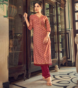 Laxmipati Cotton Rusty Orange Straight Cut Kurti With Pant