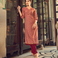 Laxmipati Cotton Rusty Orange Straight Cut Kurti With Pant